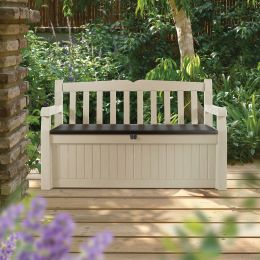 Beige Resin Eco-Friendly 70-Gallon Outdoor Garden Bench Deck Box