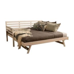 Mission Style Daybed with Pull-out Pop-Up Trundle Bed in White Wood Finish