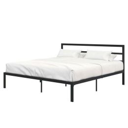 King Black Metal Platform Bed Frame with Headboard Included