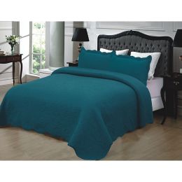 King size 3-Piece Turquoise 100% Cotton Quilted Bedspread with Shams