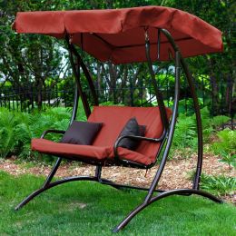 2-Seat Outdoor Porch Swing with Canopy in Terracotta Red