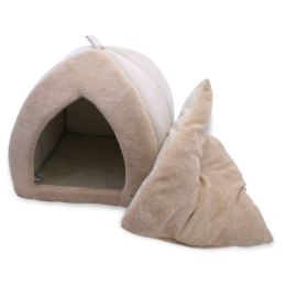 Tan 18-inch Large Dog Bed Tent with Soft Fleece Linning