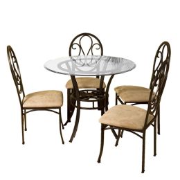 Dark Chocolate Metal Dining Table with Clear Round Glass Tabletop