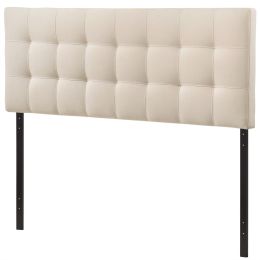 Queen size Ivory Fabric Padded Mid-Century Upholstered Headboard