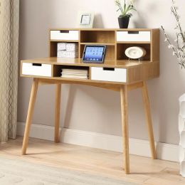 Modern Mid-Century Style Laptop Tablet Desk in Oak White Wood Finish