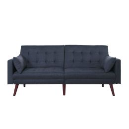 Modern Mid-Century Sleeper Sofa Bed in Dark Blue Black Linen