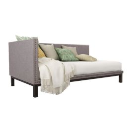 Grey Linen Fabric Upholstered Mid-Century Modern Daybed