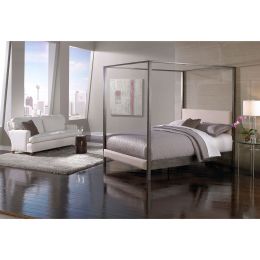 King size Modern Metal Platform Canopy Bed Frame with Upholstered Headboard and Footboard