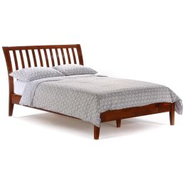 Twin XL Platform Bed with Headboard in Cherry Wood Finish