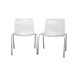 Set of 2 Modern Dining Chairs with Clear Seat and Metal Legs