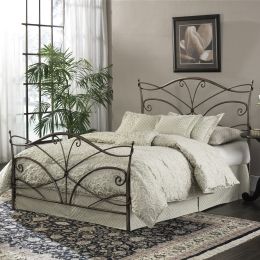 Queen size Metal Bed with Headboard and Footboard in Brushed Bronze Finish