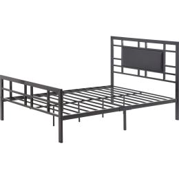 Queen size Black Metal Platform Bed Frame with Upholstered Headboard