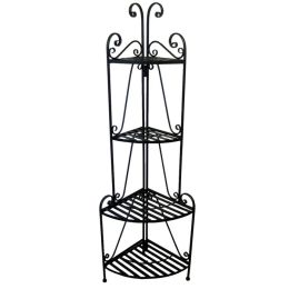 Black Metal 4-Shelf Corner Baker's Rack for Indoor or Outdoor Use