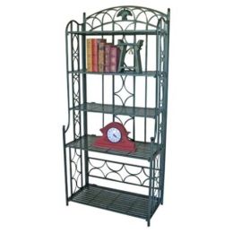 Indoor / Outdoor Wrought Iron Metal Bakers Rack Plant Stand in Dark Green