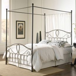 Queen size Metal Canopy Bed with Headboard and Footboard in Bronze Finish