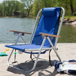 Royal Blue Beach Chair Recliner with Backpack Carrying Straps