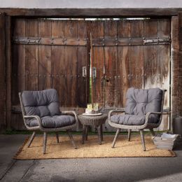 Outdoor Resin Wicker Patio Furniture Set with 2 Chairs Cushions and Side Table