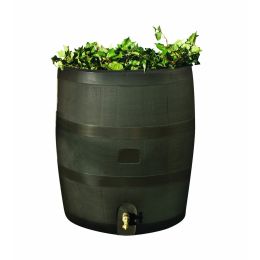 Brown Round Rain Barrel with Built in Planter - 35 Gallon