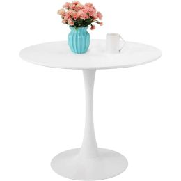 White Mid-Century Modern 31-inch Round Dining Table with Pedestal Base