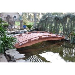 Asian Style Outdoor Functional 6-Ft Wooden Garden Bridge in Sealed Redwood