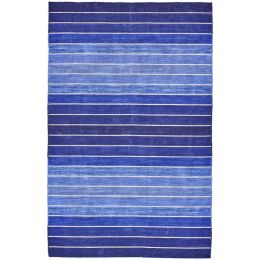 4' X 6' Striped Hand-Tufted Wool/Cotton Blue Area Rug