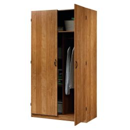 Bedroom Clothes Closet Wardrobe Armoire in Medium Oak Wood Finish