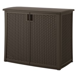 Outdoor Resin Wicker Storage Cabinet Shed in Dark Mocha Brown