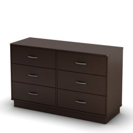 Chocolate Brown Modern Bedroom 6-Drawer Double Dresser Wardrobe