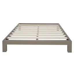 Queen size Champagne Metal Platform Bed Frame with Wood Slats