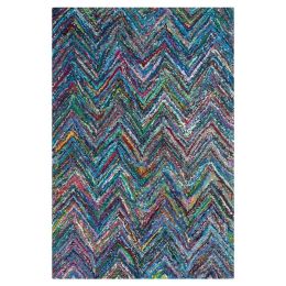 4' x 6' Blue Multi-Color Chevron Cotton Hand Woven Area Rug