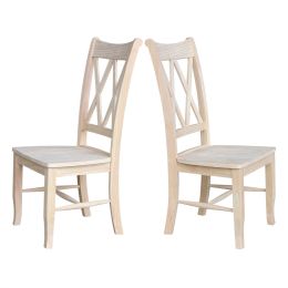 Set of 2 - Traditional Unfinished Wood Dining Chairs