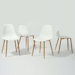 Set of 4 Modern Mid Century Style Dining Chairs in White with Wood Finish Legs