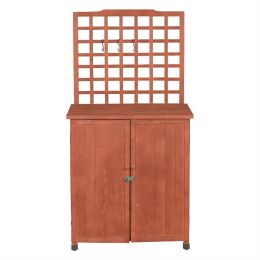 Outdoor Storage Solid Wood Cabinet Potting Bench with Hanging Lattice Trellis