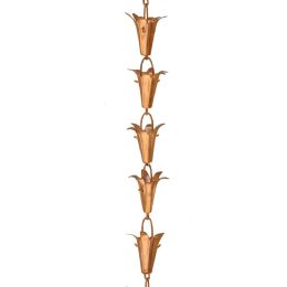 Pure Copper 8.5-Ft Rain Chain with Flower Cups