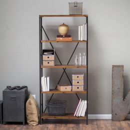 5-Shelf Bookcase with Fir Wood Shelves 68-inch Tall in Rustic Bronze