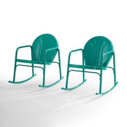 Retro Powder Coated Steel Rocking Chair Glossy Turquoise (Set of 2)