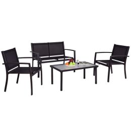 Modern 4-Piece Outdoor Patio Furniture Set with Sling Chairs and Coffee Table