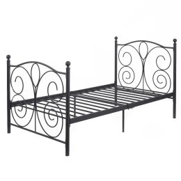 Black Steel Twin Platform Bed Frame with Scroll Heaboard Footboard