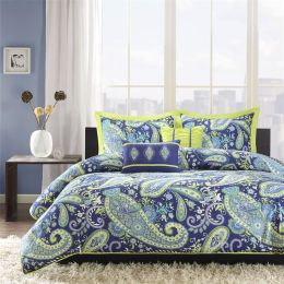 Twin / Twin XL 5-Piece Paisley Comforter Set in Blue and Yellow Colors