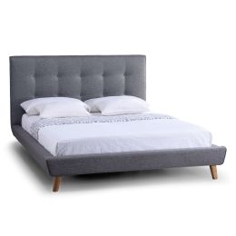 Queen Modern Grey Linen Upholstered Platform Bed with Button Tufted Headboard