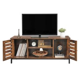 Rustic FarmHome TV Entertainment Stand Console Cabinet Louvered Doors with Shelf