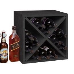 Black Wood 12-Bottle Stackable Wine Rack