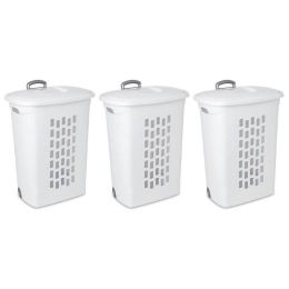 Set of 3 Laundry Hamper Dirty Clothes Baskets with Lids with Roller Wheels