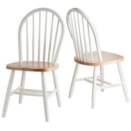 Set of 2 - Classic Wood Dining Chairs in Natural & White