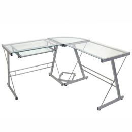 Modern Corner Computer Desk in Metal and Glass