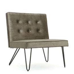 Gray Velvety Soft Upholstered Polyester Accent Chair Black Metal Legs