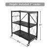 Simple Deluxe 3-Tier Heavy Duty Foldable Metal Rack Storage Shelving Unit with Wheels Moving Easily Organizer Shelves Great for Garage Kitchen Holds u