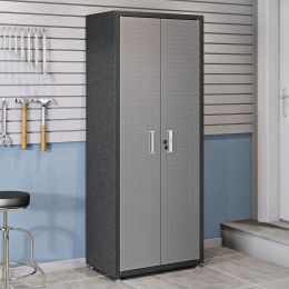 storageManhattan Comfort Fortress Textured Metal 75.4" Garage Cabinet with 4 Adjustable Shelves in Grey