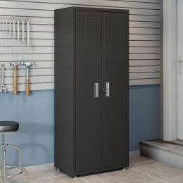 Manhattan Comfort Fortress Textured Metal 75.4" Garage Cabinet with 4 Adjustable Shelves in Charcoal Grey