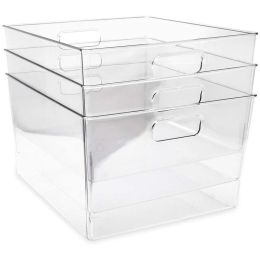 3 Pack XL Clear Storage Bins with Handles; Plastic Storage Boxes; Non-Slip Container Set for Office; Home; Kitchen; Storage Room; Kids Room; etc.